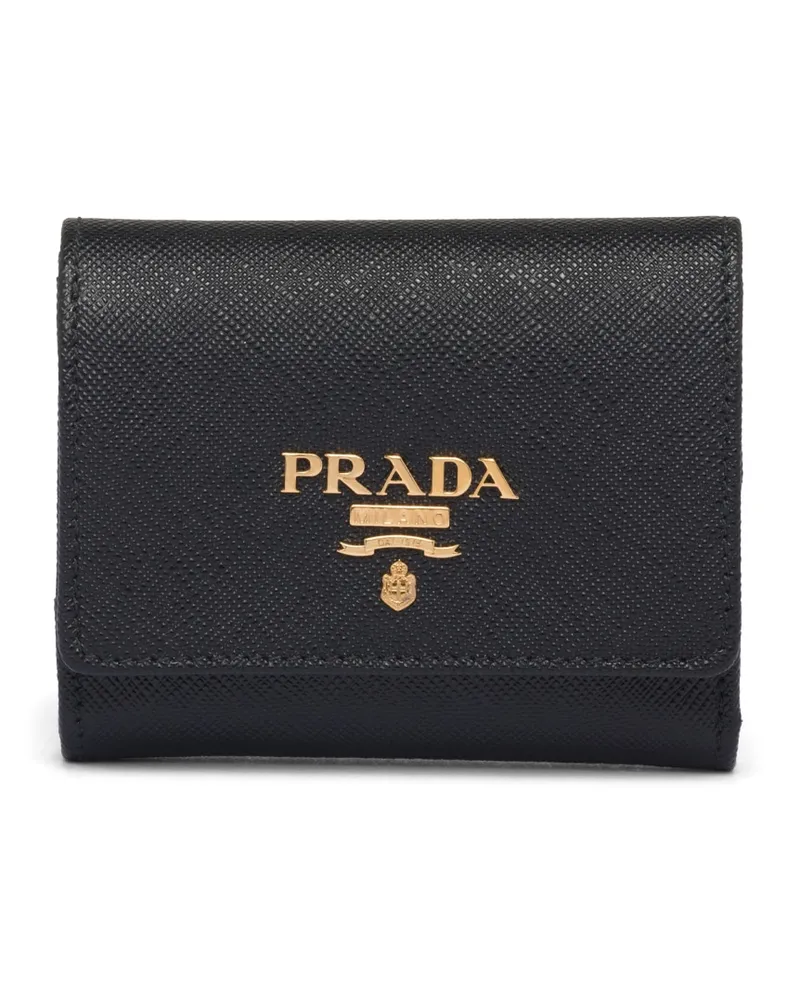 Prada Kleine Geldbörse Aus Saffiano-leder, Damen, Schwarz/hibiskus Schwarz