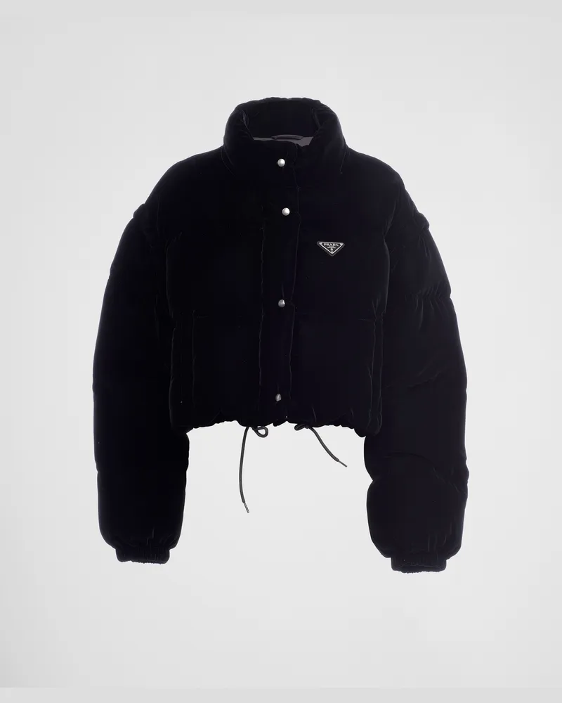 Prada Kurze wandelbare Daunenjacke aus Samt Schwarz