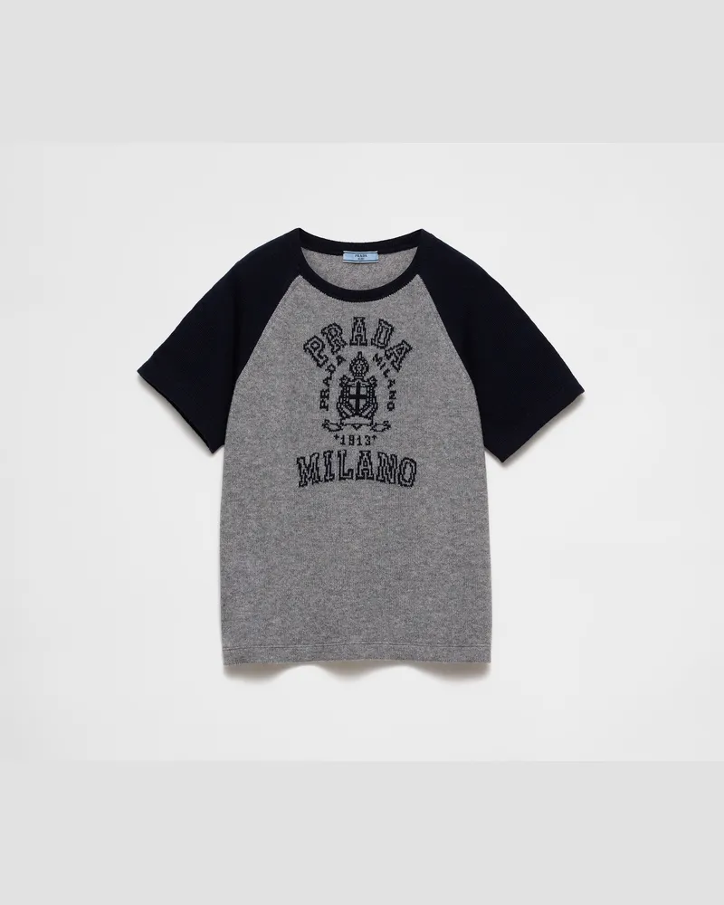 Prada Intarsien-Pullover aus Kaschmir Grau+blau