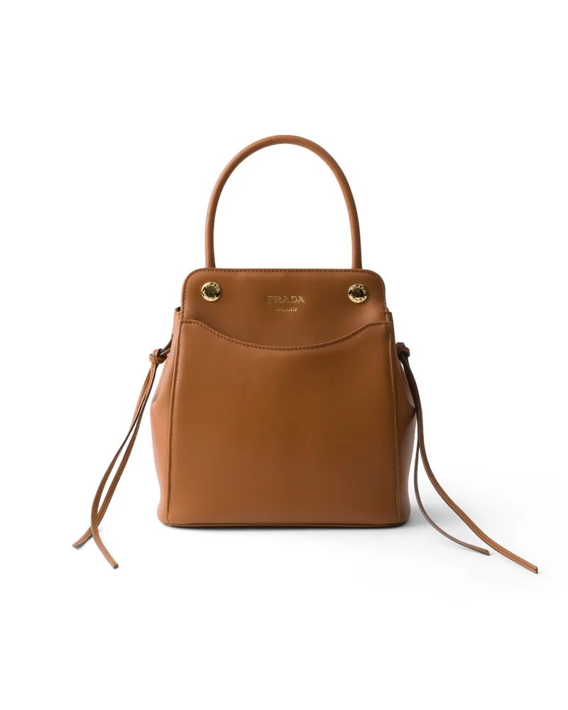 Prada Carry Mini Handtasche Aus Leder, Damen, Cognac Cognac