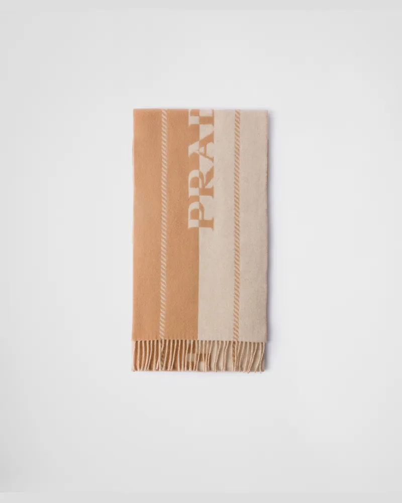 Prada Kleiner Schal aus Wolle mit Jacquard-Logo Elfenbein
