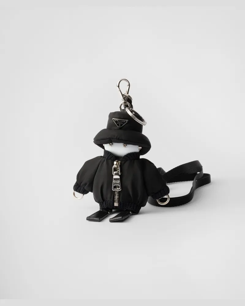 Prada Weicher Roboter-Taschenanhänger aus Re-Nylon Schwarz