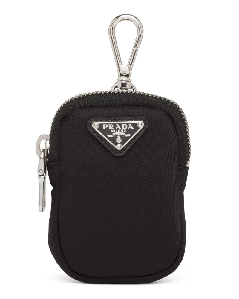 Prada Mini-pouch Aus Re-nylon Mit Schlüsselanhänger, Damen, Schwarz Schwarz