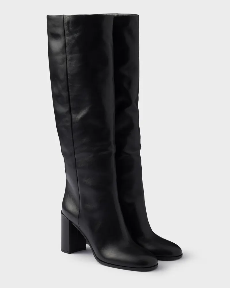 Prada Stiefel aus Leder mit Absatz Schwarz