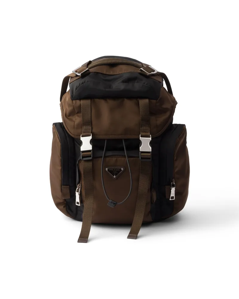Prada Rucksack Aus Re-nylon Und Leder, Herren, Schwarz/verbrannt Schwarz