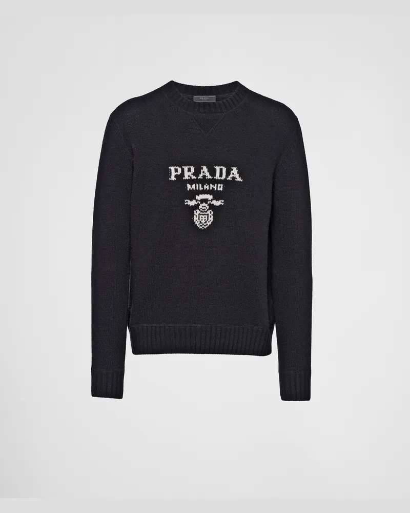 Prada Rundhalspullover aus Wolle und Kaschmir Schwarz
