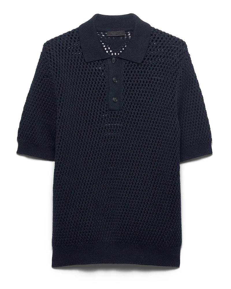 Prada Poloshirt Aus Leinen Und Baumwolle, Herren, Blau, Größe Blau