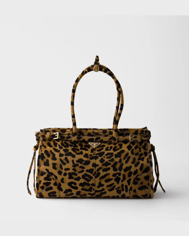 Prada Bonnie große Handtasche aus bedrucktem Leder Honig