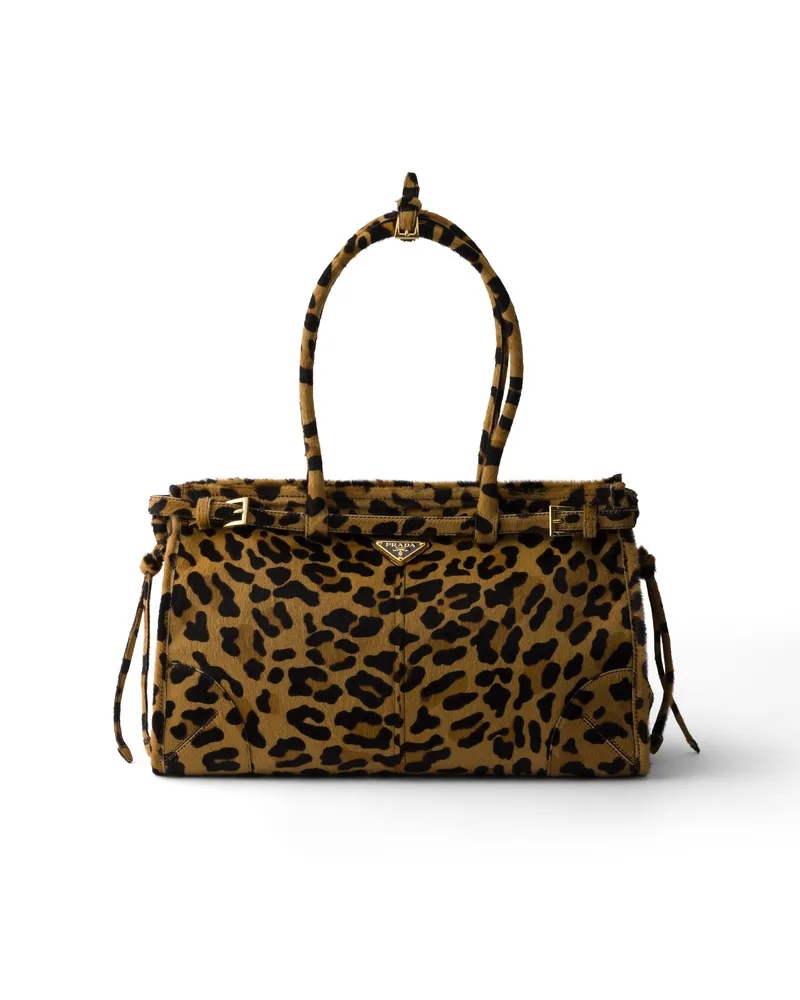 Prada Bonnie Große Handtasche Aus Bedrucktem Leder, Damen, Honig Honig