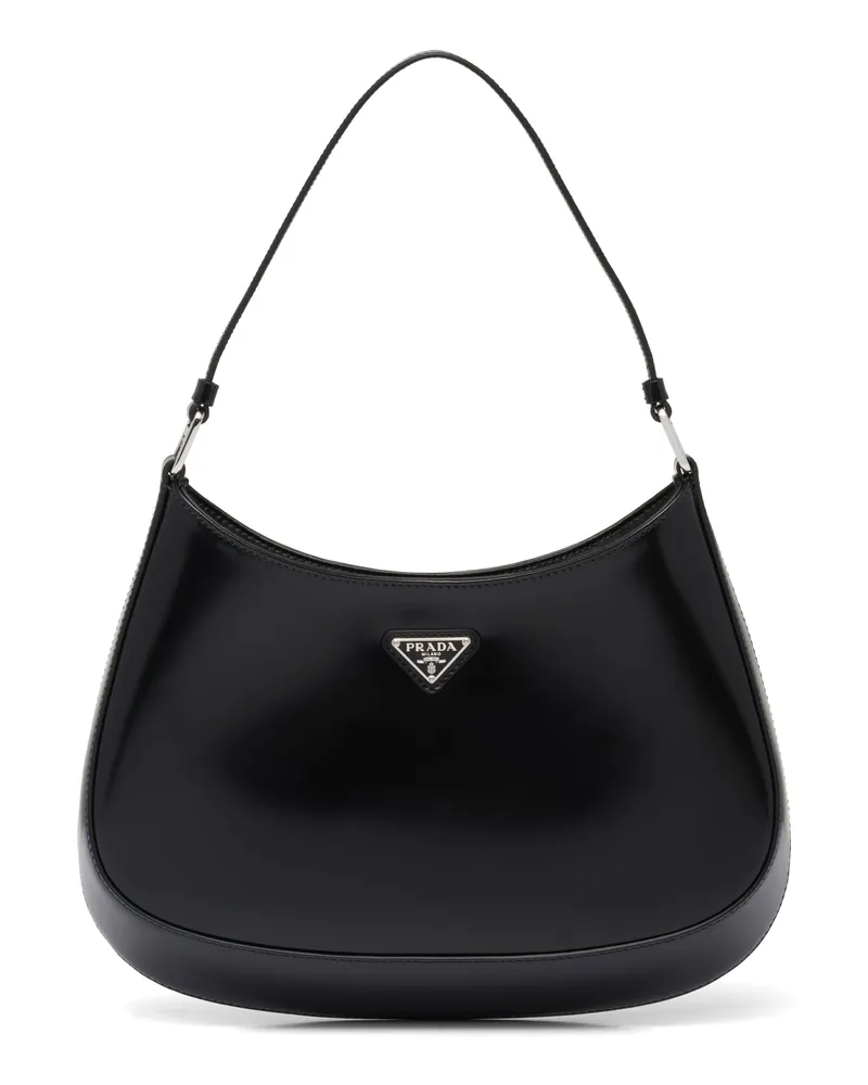 Prada Cleo Schultertasche Gebürstetes Leder, Damen, Schwarz Schwarz