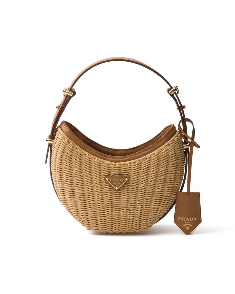 Prada Arqué Tasche Aus Korbgeflecht Und Leder, Damen, Natur Natur