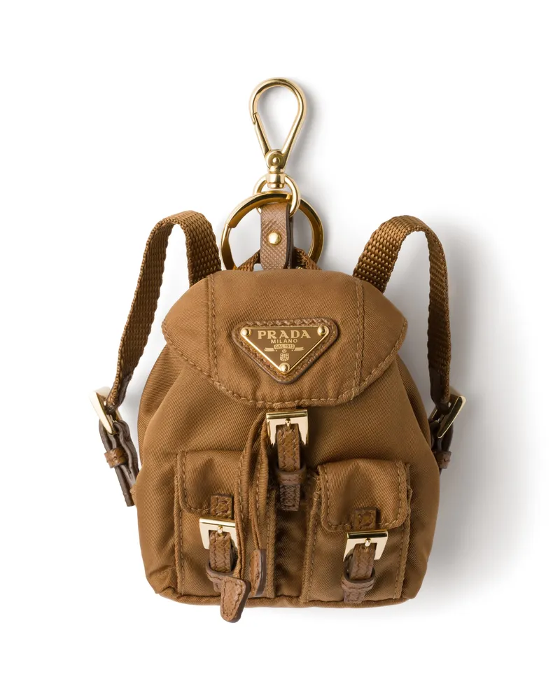 Prada Mini-icon-schlüsselanhänger Aus Re-nylon, Damen, Brandy Brandy