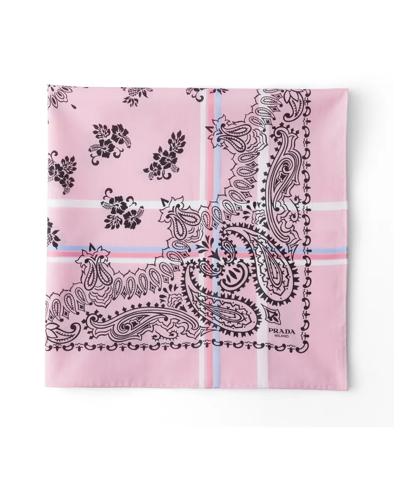 Prada Bedruckter Schal Aus Baumwolle 65, Damen, Rosa/himmelblau Rosa