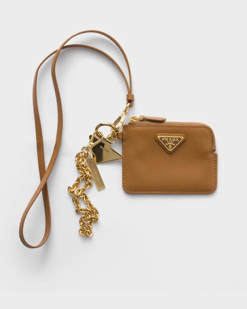 Prada Smartphone-Hülle aus Saffiano-Leder mit Kartenetui Karamell