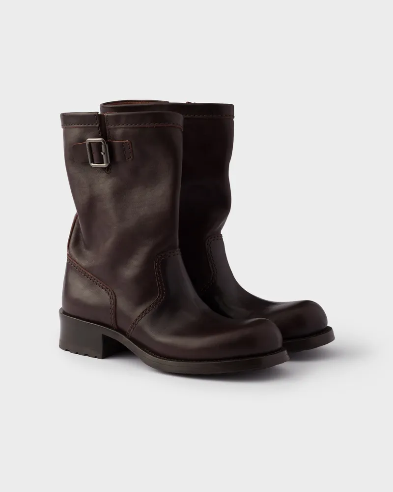 Prada Stiefel aus Kalbsleder in mittlerer Höhe Dunkelbraun