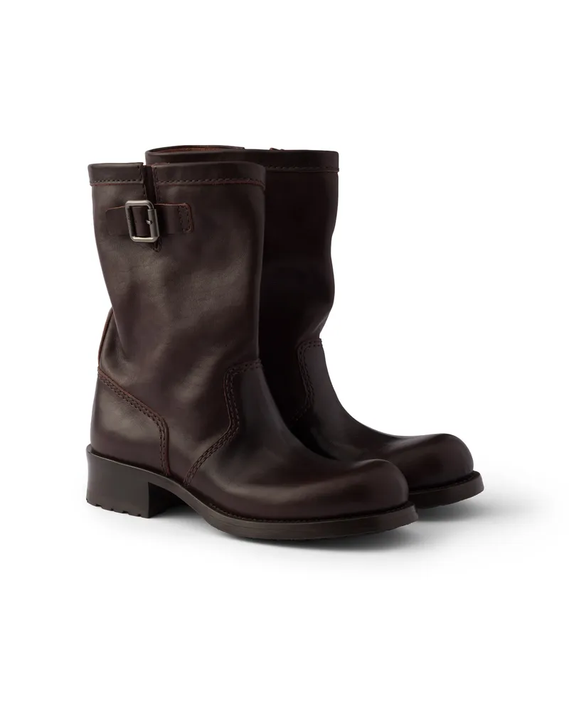 Prada Stiefel Aus Kalbsleder In Mittlerer Höhe, Damen, Dunkelbraun, Größe Dunkelbraun