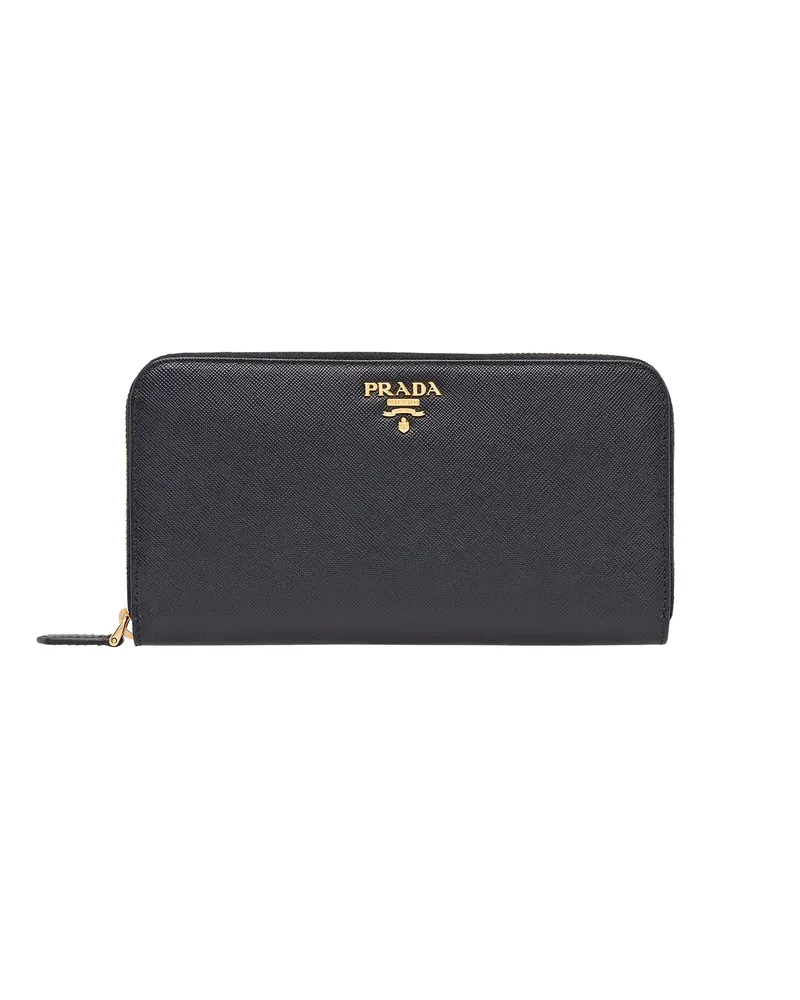 Prada Portemonnaie Aus Leder, Damen, Schwarz Schwarz