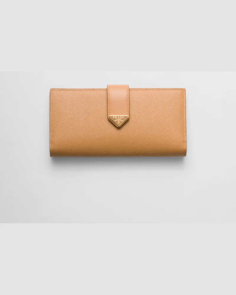 Prada Große Geldbörse aus Saffiano und Leder Natur
