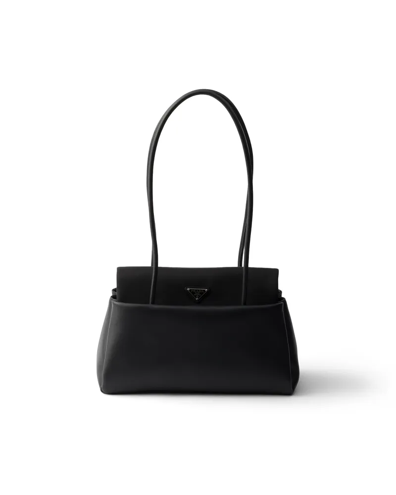 Prada Passage Medium Tasche Aus Leder Mit Klappe Aus Re-nylon, Damen, Schwarz Schwarz