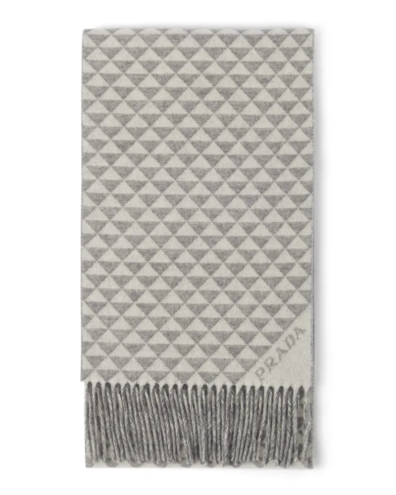Prada Symbole-schal Aus Doppelwolle Und Kaschmir, Damen, Grau/weiß Grau