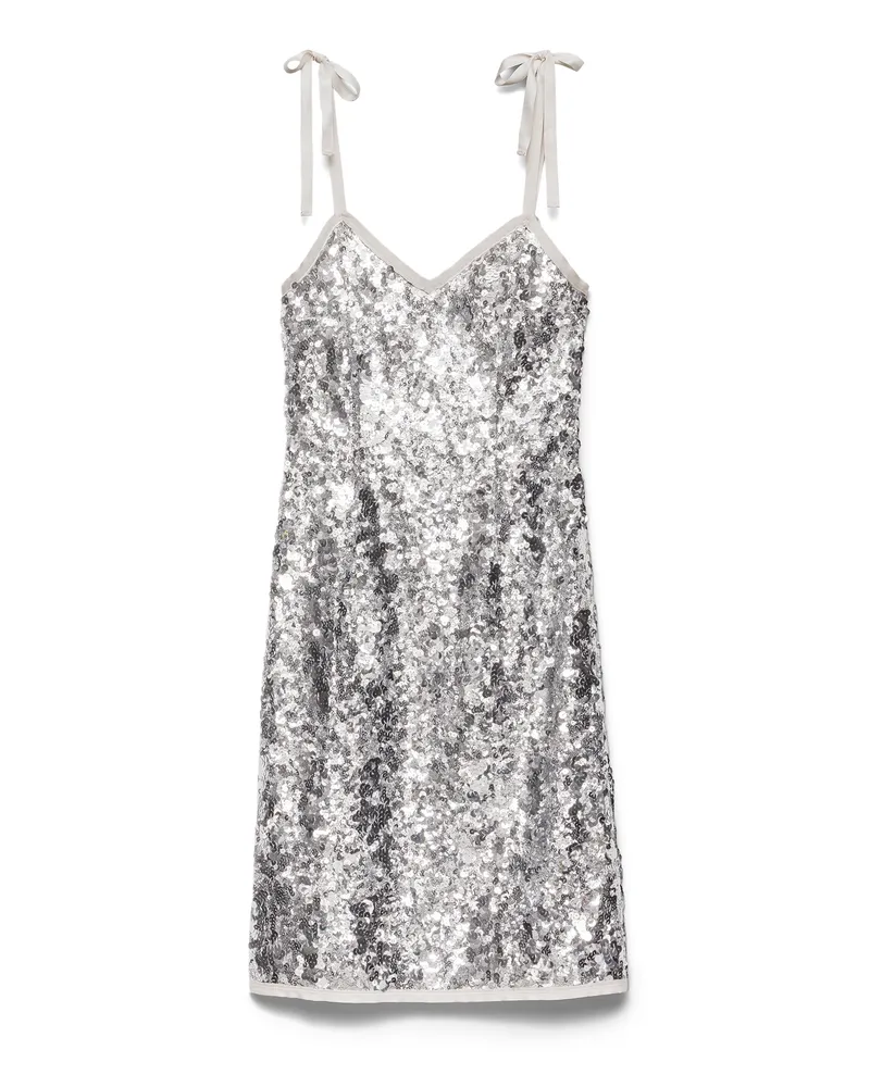 Prada Besticktes Kleid Aus Pailletten, Damen, Silber, Größe Silber