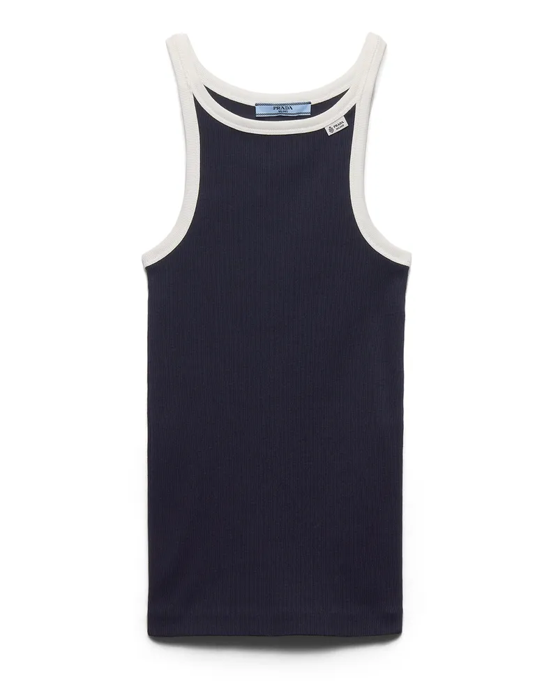 Prada Tanktop Aus Rippstrick, Damen, Blau/weiss, Größe Blau