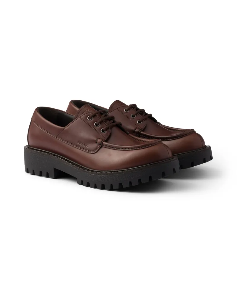Prada Schnürschuhe Aus Leder, Herren, Ebenholz, Größe 11 Ebenholz