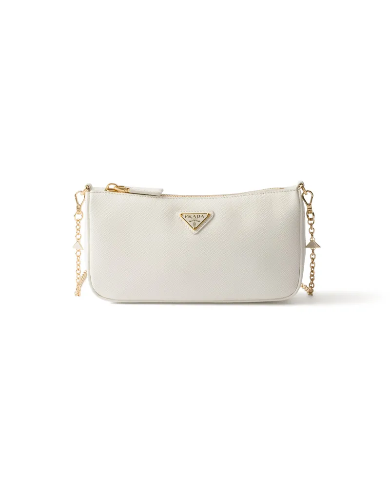 Prada Mini Bag Aus Saffiano-leder, Damen, Weiss Weiss