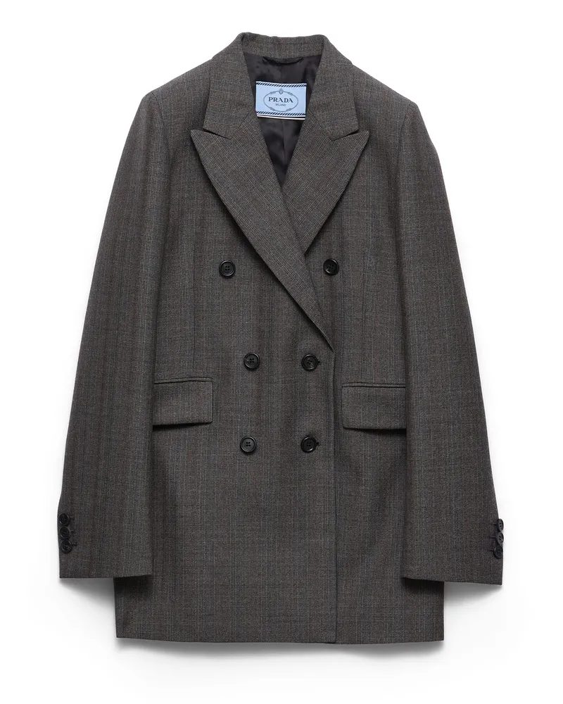 Prada Doppelreihige Jacke Aus Mouliné-wolle Mit Nadelstreifen, Damen, Ebenholz, Größe Ebenholz