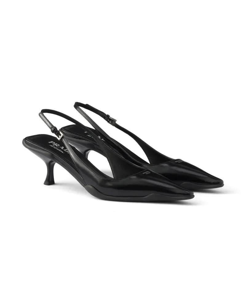 Prada Slingback-pumps Aus Gebürstetem Leder, Damen, Schwarz, Größe Schwarz