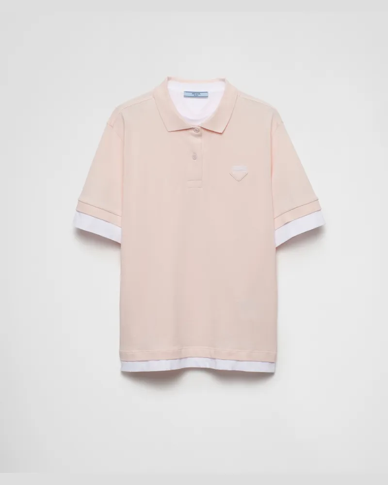 Prada Poloshirt aus Piqué und Jersey Pfirsich