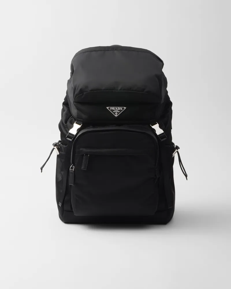 Prada Rucksack aus Re-Nylon und Saffiano-Leder Schwarz