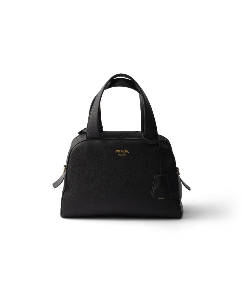 Prada Mittelgroße Henkeltasche Aus Leder, Damen, Schwarz Schwarz
