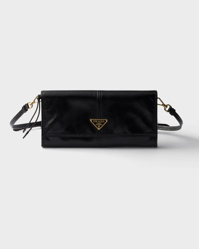 Prada Brieftasche aus Leder mit Schulterriemen Schwarz