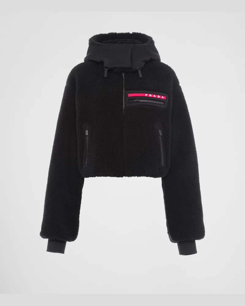 Prada Kurzes Sweatshirt aus Fleece und recyceltem Funktionsgewebe Schwarz