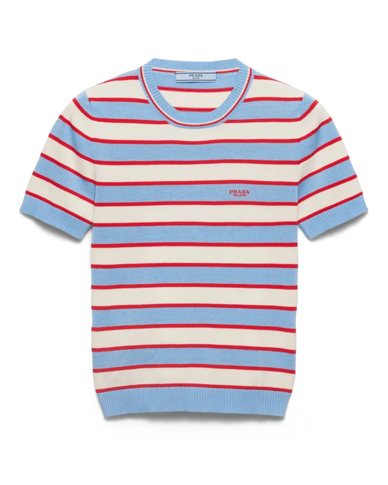 Prada Gestreifter Pullover Aus Baumwolle Mit Rundhalsausschnitt, Damen, Blau/natur, Größe Blau
