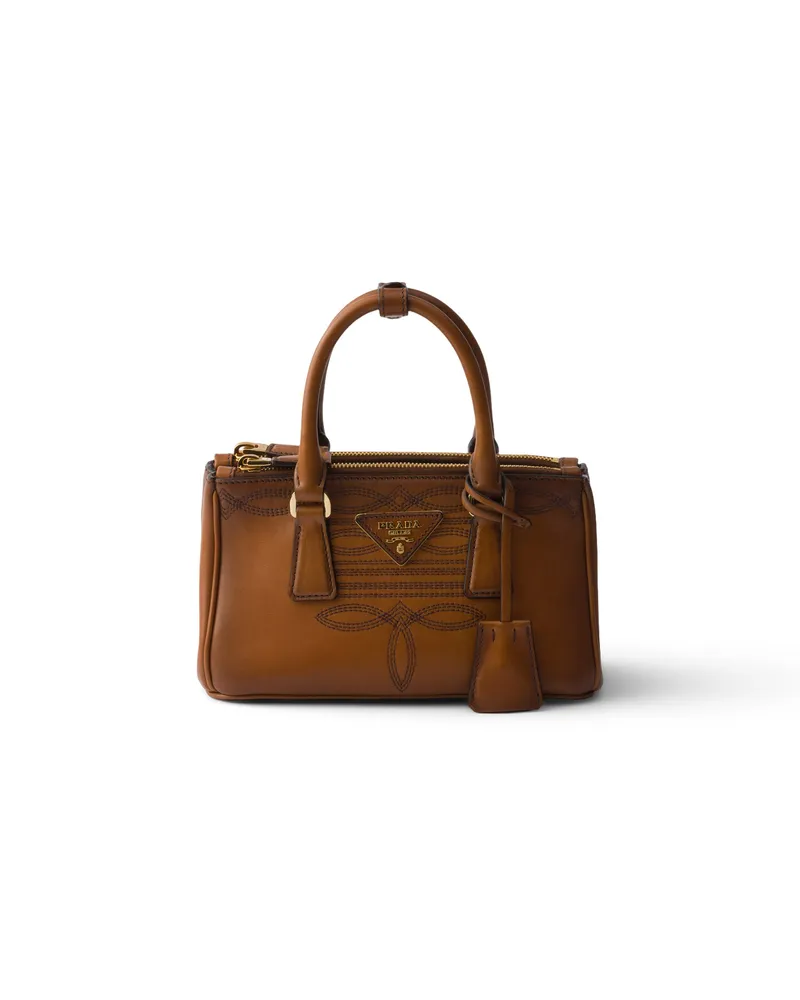 Prada Galleria Mini Bag Aus Leder, Damen, Cognac Cognac