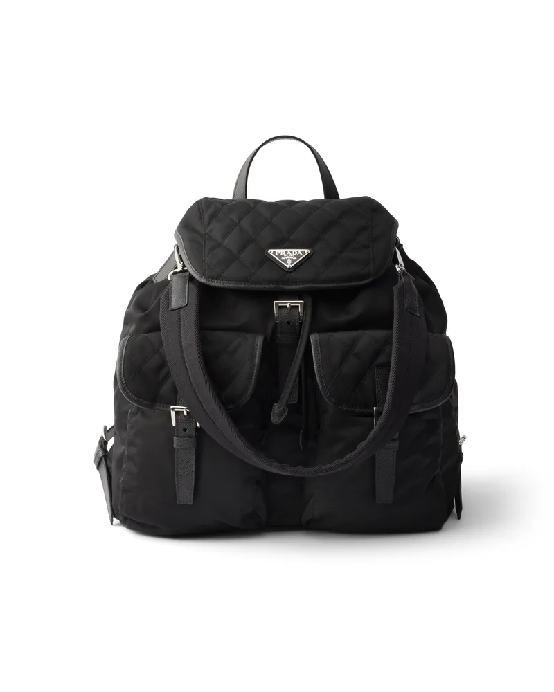 Prada Re-nylon And Leather Backpack, Herren, Schwarz Schwarz