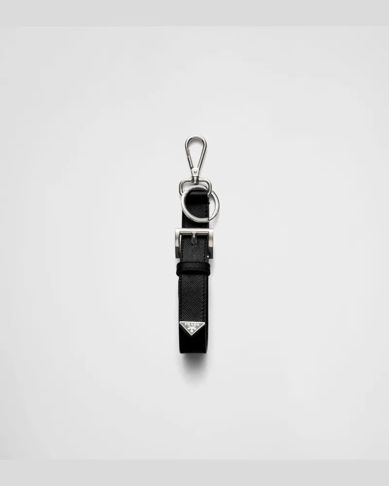Prada Schlüsselring aus Saffiano-Leder Schwarz