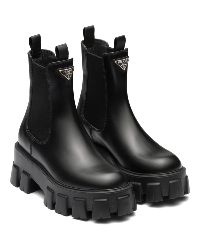Prada Monolith Stiefeletten Aus Gebürstetem Leder, Damen, Schwarz, Größe Schwarz