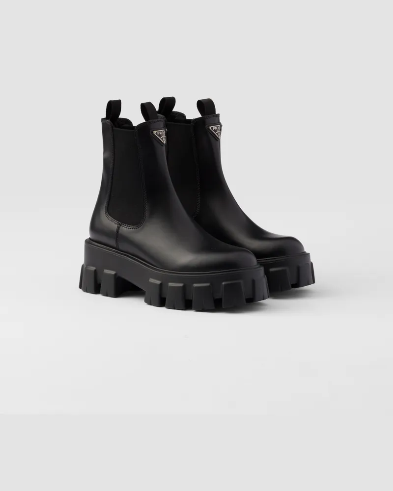 Prada Monolith Stiefeletten aus gebürstetem Leder Schwarz