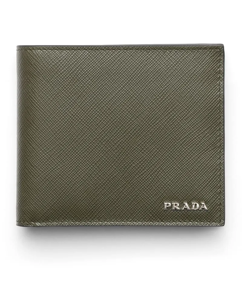 Prada Saffiano Leder Brieftasche Mit Münzfach, Herren, Moos/burgunder Moos