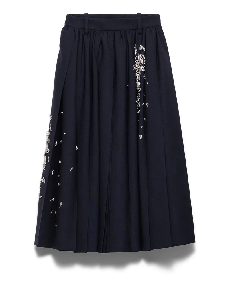 Prada Midirock Mit Besticktem Rush-stich, Damen, Blau, Größe Blau