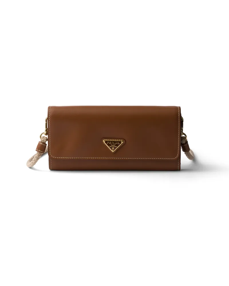 Prada Brieftasche Aus Leder Mit Schulterriemen, Damen, Cognac Cognac