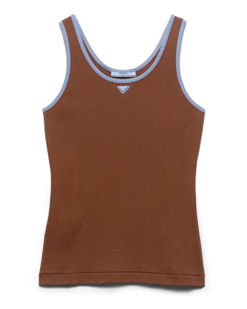 Prada Altes Tanktop Aus Baumwolle, Damen, Tabak/stahlblau, Größe Tabak