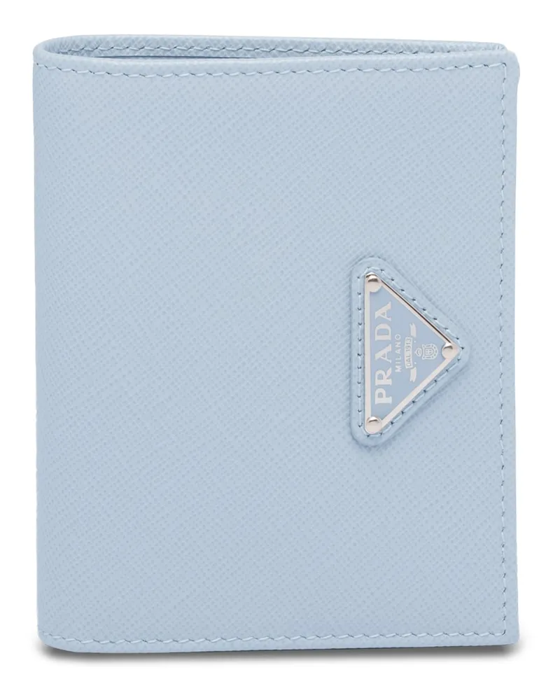 Prada Kleines Portemonnaie Aus Saffiano Leder, Damen, Blassblau Blassblau