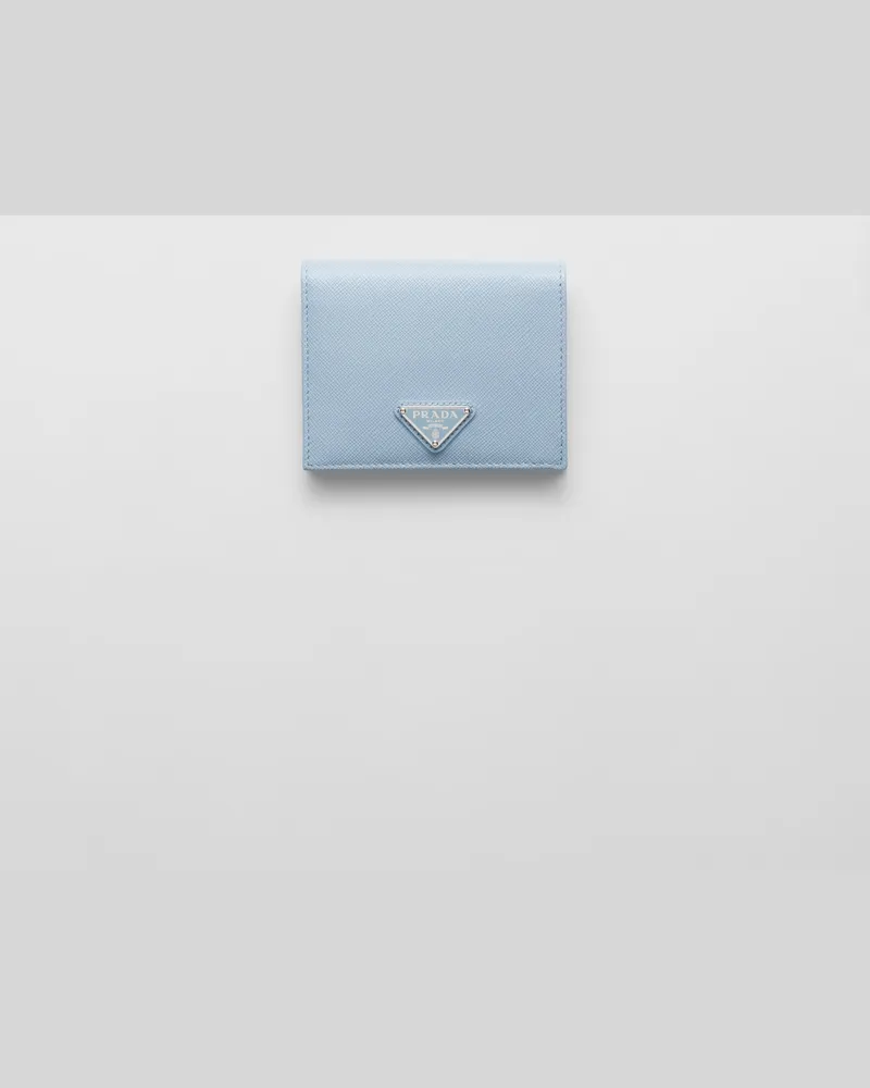Prada Kleines Portemonnaie aus Saffiano Leder Blassblau