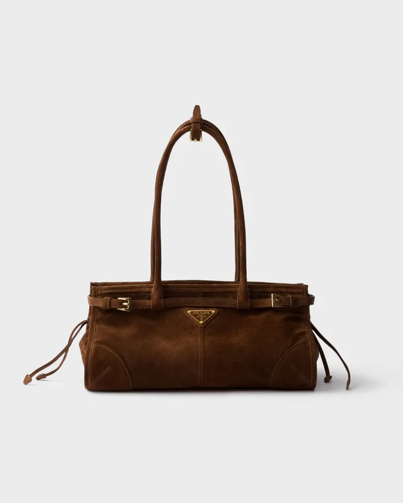 Prada Bonnie Medium Handtasche aus Wildleder Kakaobraun