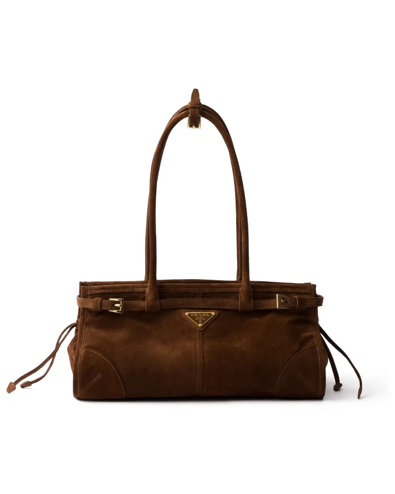 Prada Bonnie Medium Handtasche Aus Wildleder, Damen, Kakaobraun Kakaobraun