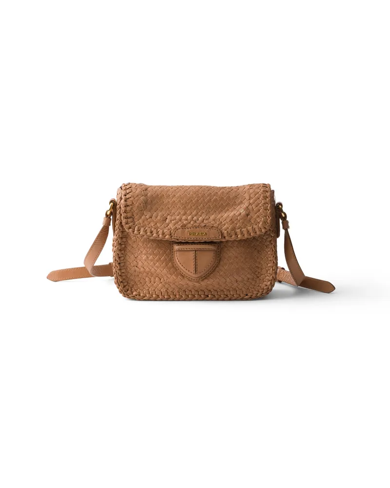 Prada Mini-schultertasche Aus Geflochtenem Leder, Damen, Sandbeige Sandbeige
